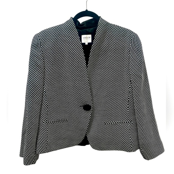 ARMANI COLLEZIONI Polka Dot Single Button Patterned Blazer Suit Top Jacket - Picture 2 of 6